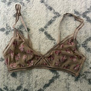Free People Intimately Floral Mesh Triangle Bralette Brown Pink Size Large